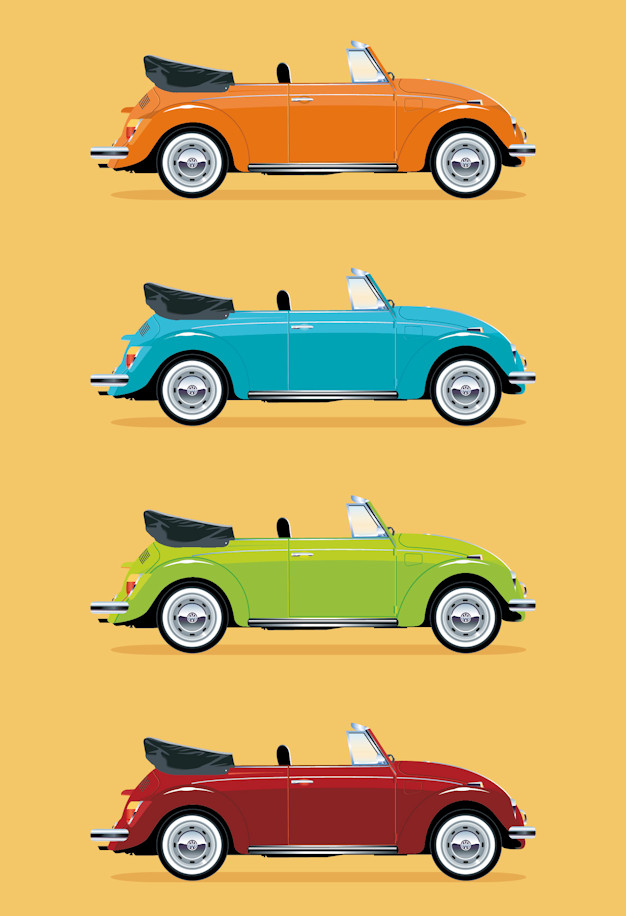 4 Volkswagen Beetle Cabriolet Convertible Classic Iconic Car